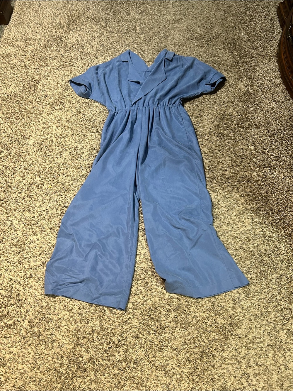 Casual Blue Wide-Leg Short-Sleeve Jumpsuit